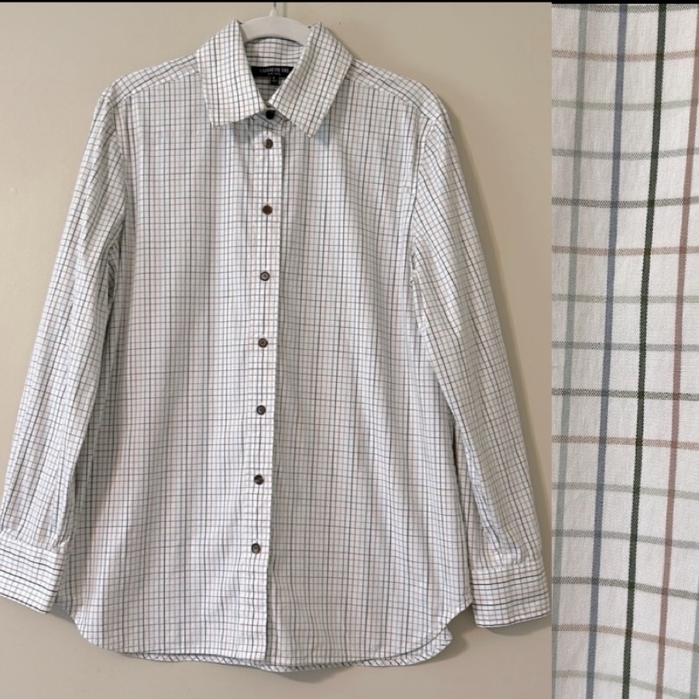 Lafayette 148 New York White Button Up Long Sleeve Dress Shirt Large Grid Print - Picture 13 of 13